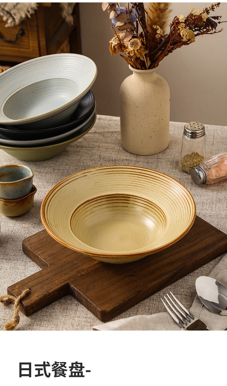 Retro Style Ceramic Kiln Straw Hat Plate Restaurant Hotel Home Threaded Pasta Plate Japanese Fruit Salad Snack Plate