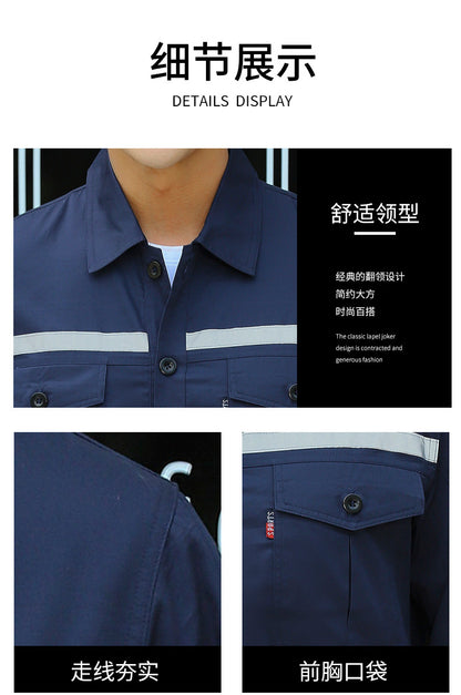 Pure Cotton Thin Summer Long Work Clothes Suit Wear-Resistant, Breathable and Sweat-Absorbent Welder Shipyard Factory Workshop Suit