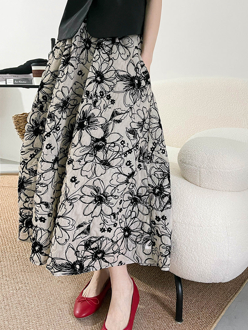 Ju Zhi 2026 Early Spring Velvet Skirt for Women, Heavy Craftsmanship, Niche Retro French High-Waisted Mid-Length A-Line Skirt 1572
