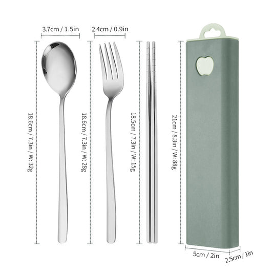 304 Stainless Steel Convenient Tableware Fork, Spoon and Chopsticks Three-Piece Set Outdoor Travel Student Storage Box Tableware Set by PDG ibma