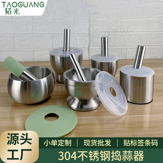 304 stainless steel garlic masher round grinding pot mortar mold stone mortar masher with lid mortar Masher by PDG ibma