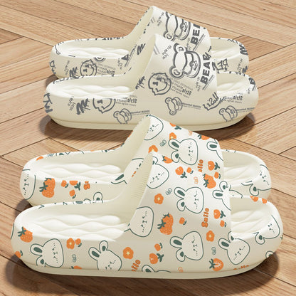 Happy Bear Slippers Women's 2025 New Home Use Indoor Anti-Slip Anti-Odor Beach Wear Thick Sole Couple Bathroom