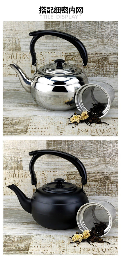 Factory wholesale stainless steel kettle black classic household compact simple teapot restaurant with filter teapot
