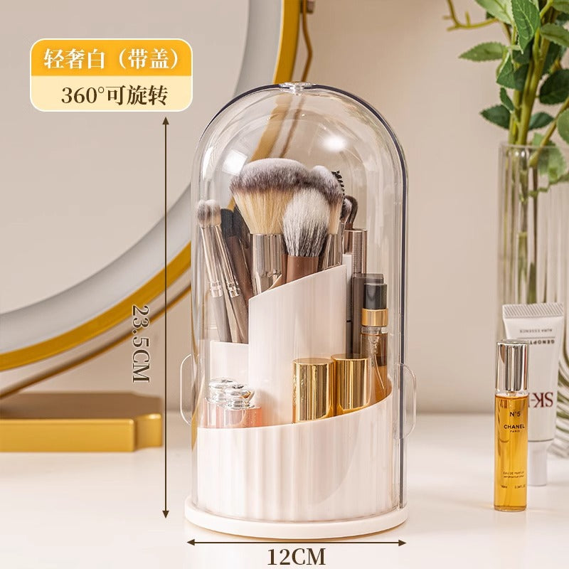 Cosmetic Brush Storage Cylinder Rotating Dustproof Dressing Table Cosmetic Storage Box Lipstick Eyeshadow Storage Rack Desktop Pen Holder