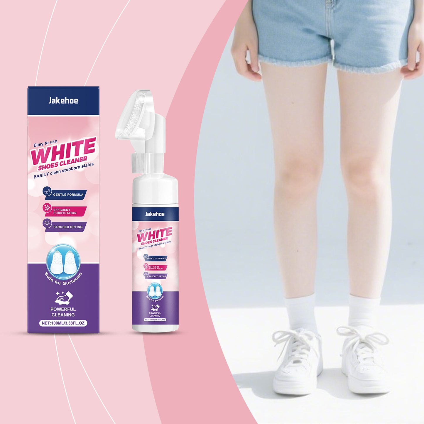 Jakehoe White Shoe Cleaner, Sports Shoe White Shoe Cleaner, Yellow Dirt-Free Portable Cleaner