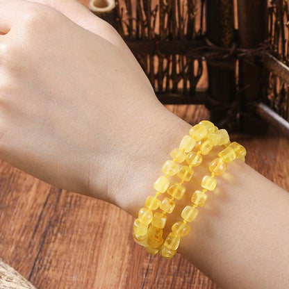 Natural, Unenhanced Baltic High-End Amber Beeswax Cube Necklace, Multi-Strand Bracelet, Gold-Wrapped Amber, Freeform