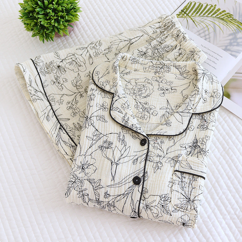 New pajamas women's summer cool pure cotton crepe vest suit outdoor home wear summer wholesale