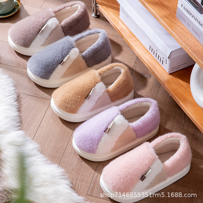 Cotton Slippers Winter Men's Thick-Soled Eva Silent Anti-Slip Home Fleece-Lined Thickeneded Warm Cross-Border Furry Slippers with Heels