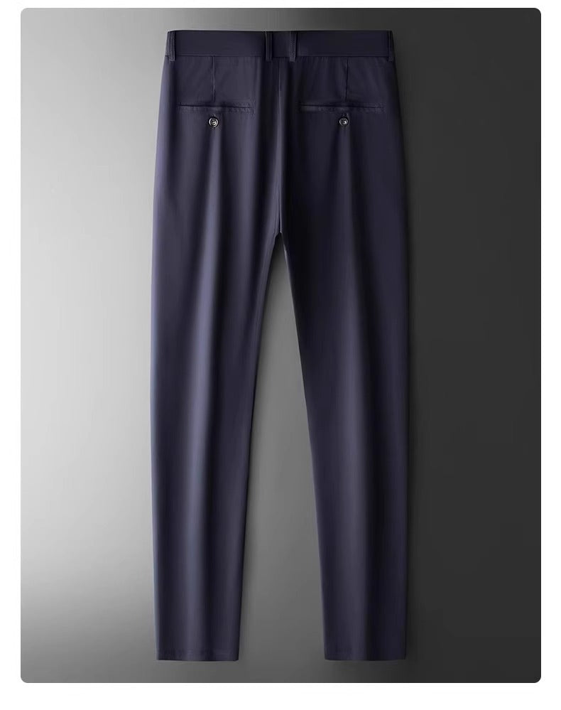 Wholesale men's ice silk trousers new casual pants men's slim-fit high stretch pants men's non-ironing black business men