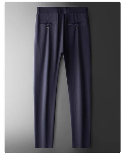 Wholesale men's ice silk trousers new casual pants men's slim-fit high stretch pants men's non-ironing black business men