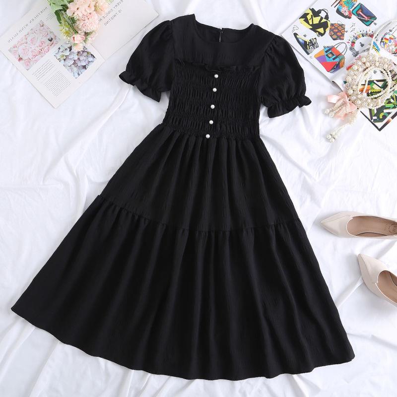 New Design Niche Skirt, Feminine, Slim Waist, French Mid-length, Western Style Short-sleeved Dress