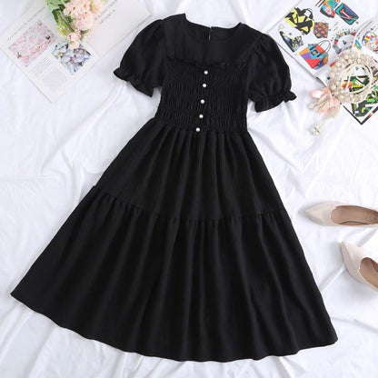 New Design Niche Skirt, Feminine, Slim Waist, French Mid-length, Western Style Short-sleeved Dress