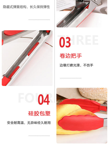 in stock 7 inch 9 inch 12 inch silicone food clip 3 piece set stainless steel food clip BBQ barbecue clip bread steak clip