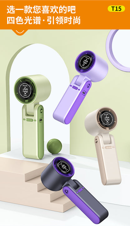 Cross-Border New T15 High-Speed 100-Speed Foldableing Handheld Fan USB Charging Hanging Neck Portable Violent Turbine Fan