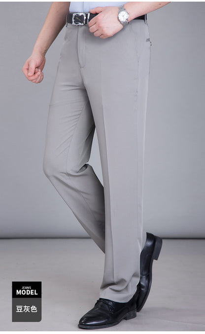 2025 New Summer Thin Mulberry Silk Middle-Aged Business Casual Straight Loose Wrinkle-Free Men's Pants