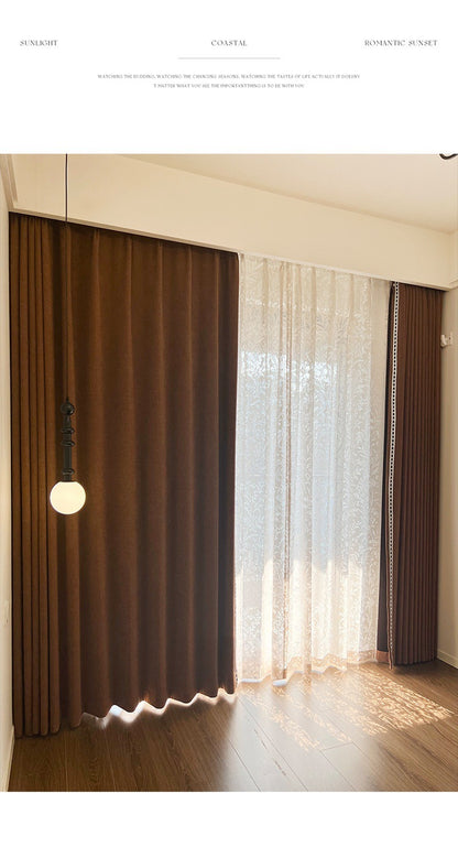 Ankra Brown Shading Bedroom Curtain New Full Shading Living Room High-Level Light Luxury Chenille Cream Curtain