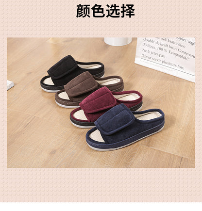 Factory direct wholesale Velcro loose feet wide fat swollen adjust middle-aged men's and women's cloth shoes linen slippers foreign trade