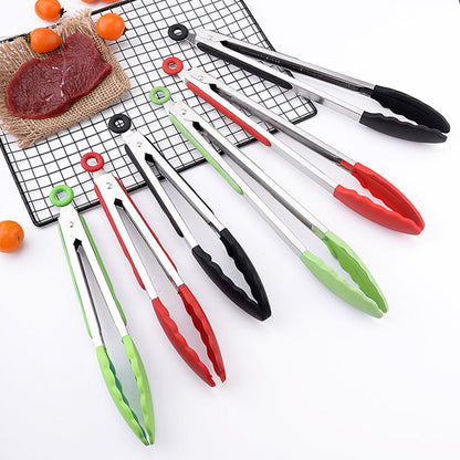 in stock 7 inch 9 inch 12 inch silicone food clip 3 piece set stainless steel food clip BBQ barbecue clip bread steak clip