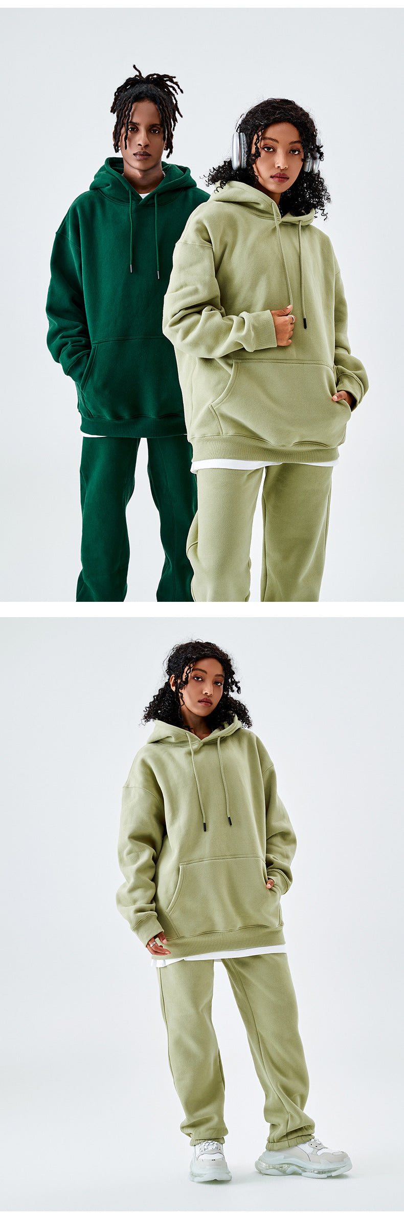 Tilani Men's Clothing European and American Trendy Brand High Quality 350g Fleece-Lined Thick Men's and Women's Hooded Sweatshirt and Sweatpants Pure Color Suit