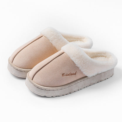 Cotton Slippers for Women, Autumn and Winter Home Use, Indoor Baotou Couple Style Plush Warm Anti-Slip Cotton Slippers for Men