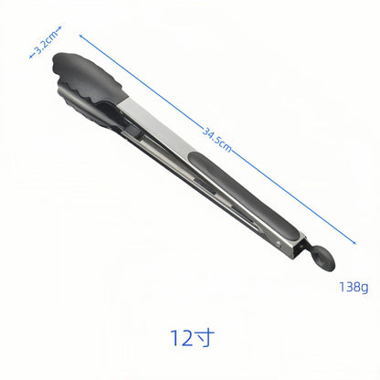 Silicone Clips for Kitchen Non-Stick Pans, Anti-Scalding and High Temperature Resistance, Household Barbecue and Steak Special Set, Stainless Steel Food Clips