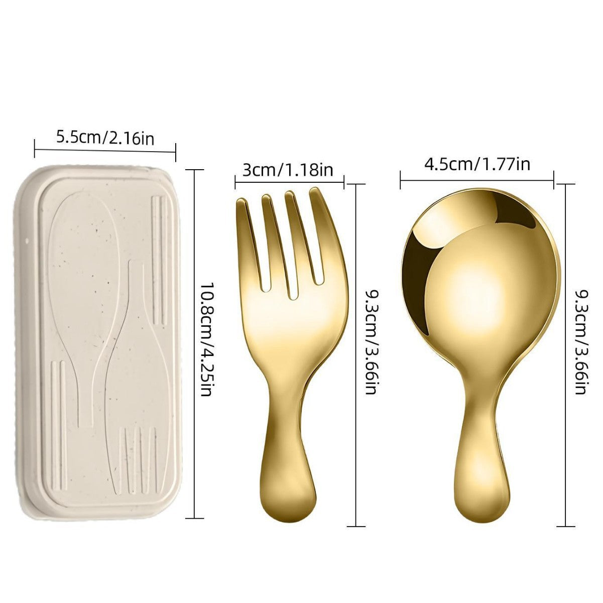 Stainless Steel Portable Spoon and Fork Set Children's Rice Spoon Dessert Spoon Fruit Fork Short Handle Fork Spoon Mini Tableware