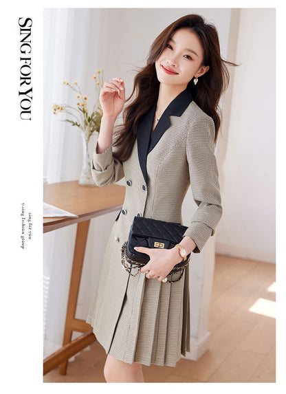 French Hepburn Style Small Black Dress High Sense High Cold Royal Sister Fried Street Small Fragrance Style Pleated Professional Suit dress Summer