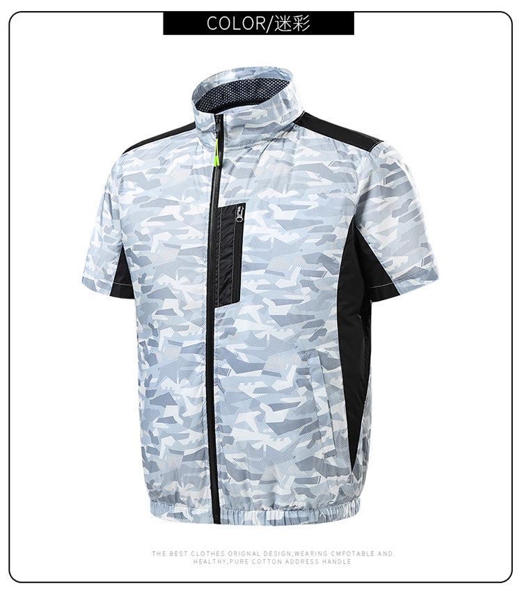 Summer new short-sleeved heatstroke prevention and cooling with fan air conditioning clothing men's work charging refrigeration welder cooling overalls