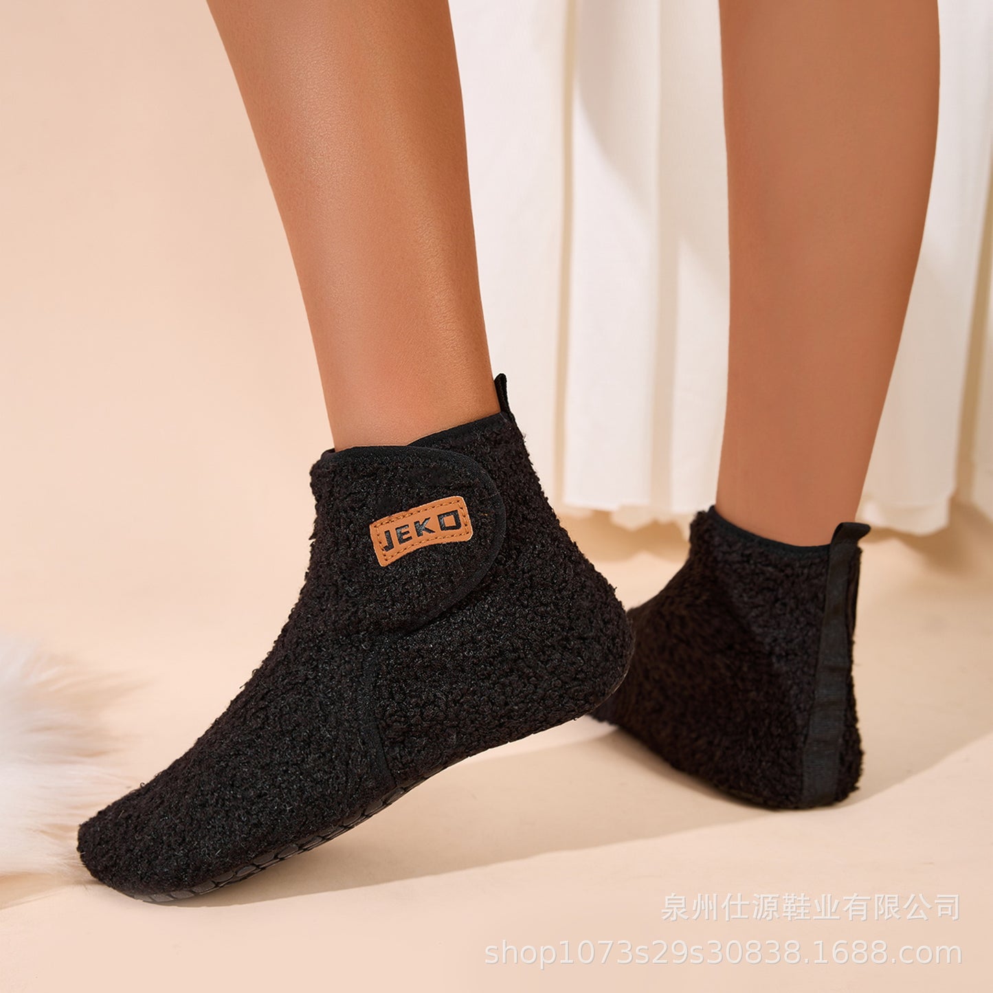 Cross-Border Large Size Shein Winter New Women's Velcro Home Indoor Non-Slip Warm Long Plush Snow Boots