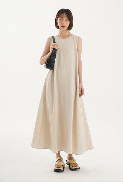 Korean Chic2026 Summer French Design Loose Backless Sleeveless Vest Dress Casual Age-Reducing Long Dress