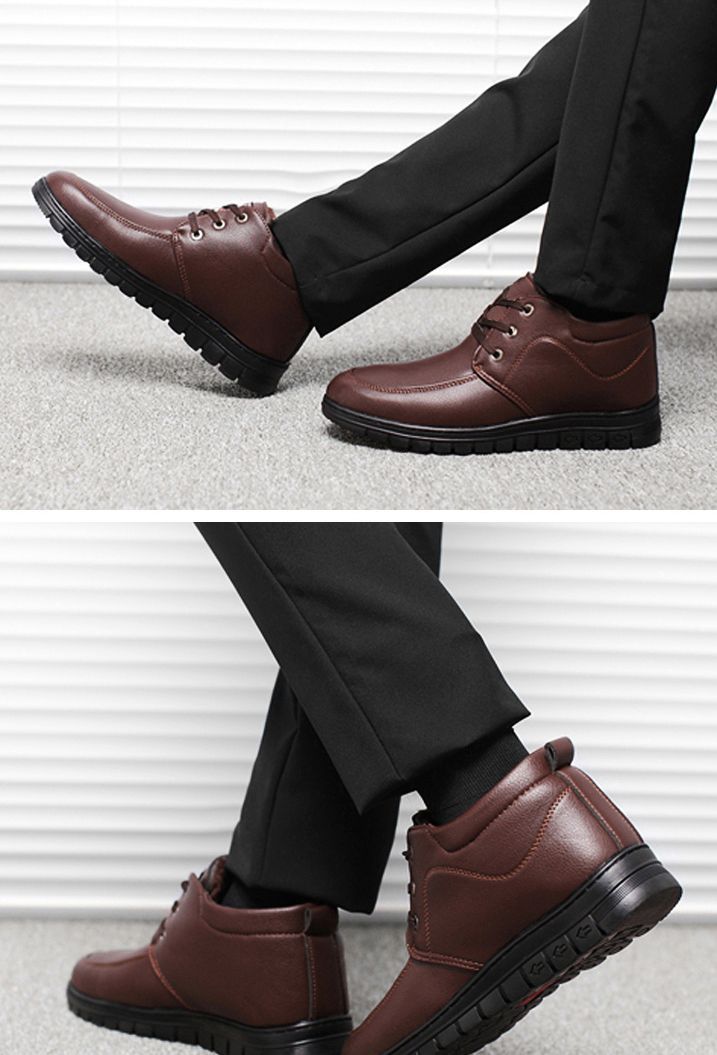 Middle-aged and elderly men's cotton-padded shoes warm leather shoes casual fleece-lined thickened dad shoes non-slip men's snow boots winter men's shoes