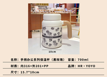 Cartoon cute high-value large-capacity new thermos stainless steel outdoor sports portable rope coffee cup