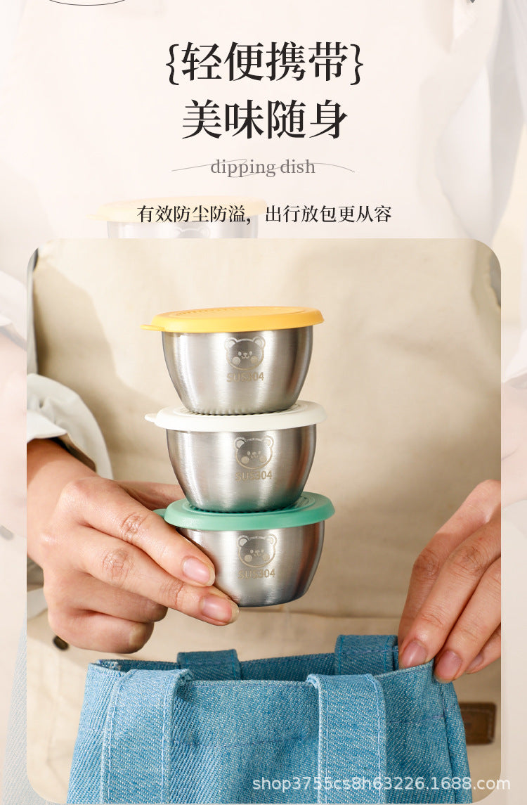 Cross-border 304 stainless steel sauce cup with lid 60ML spill-proof PE lid seasoning dish dipping cup