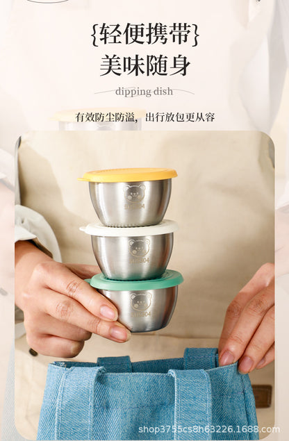 Cross-border 304 stainless steel sauce cup with lid 60ML spill-proof PE lid seasoning dish dipping cup