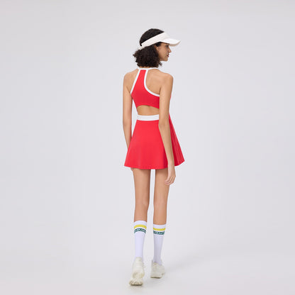 Summer Halter Neck Casual Skin-Friendly Golf Tennis Dress for Women with Built-In Leggings and Tight Fit Pickleball Skirt