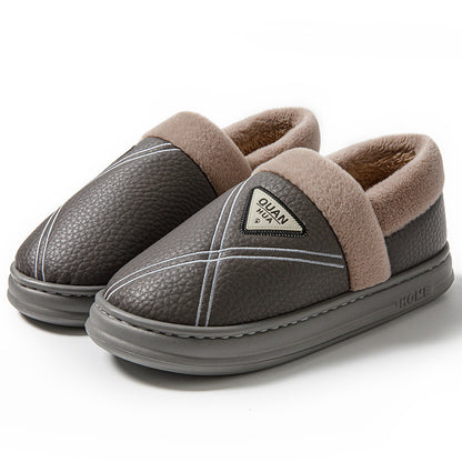 Plus Size 4647 Cotton Slippers for Men Waterproof Winter Indoor Home Non-Slip Warm Fleece-Lined Thickeneded Couple Cotton Shoes for Women