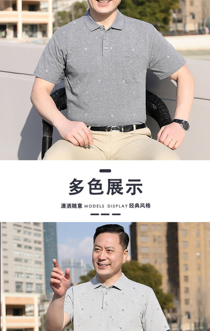 Middle-aged Men's Cotton Short-sleeved T-shirt Lapel Pocket Summer Middle-aged and Elderly plus size Half-sleeved Dad T-shirt Father