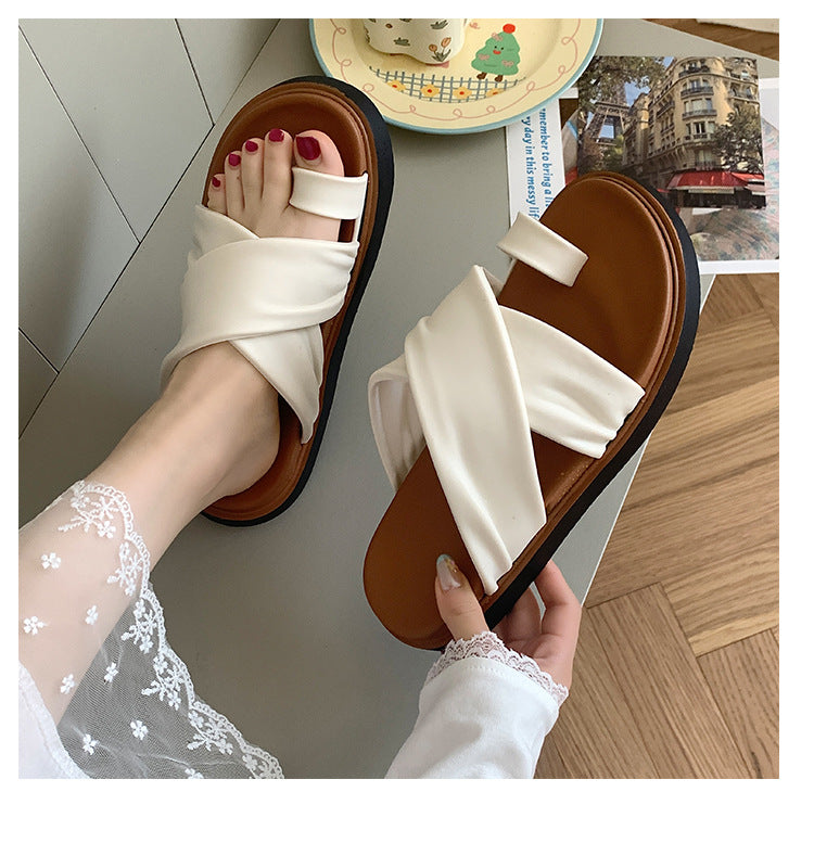 Thick-bottom Slippers Women's 2025 Summer New Beach Outer Wear Cross-belt Cross-border Foreign Trade Flat Beach Sandals
