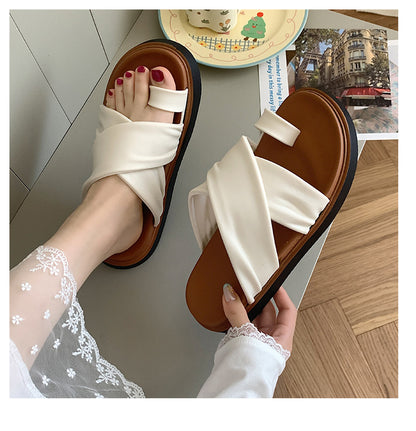 Thick-bottom Slippers Women's 2025 Summer New Beach Outer Wear Cross-belt Cross-border Foreign Trade Flat Beach Sandals