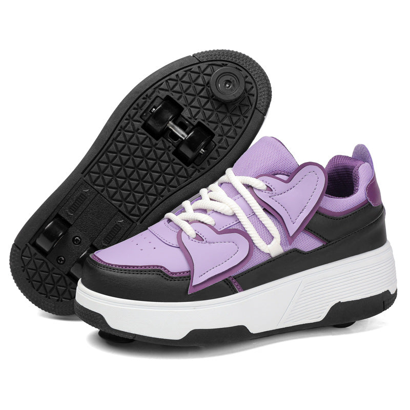 Girls' Roller Shoes Autumn and Winter New Model Children's Four-Wheel Automatic Sliding Skates for Older Kids Sports Roller Shoes