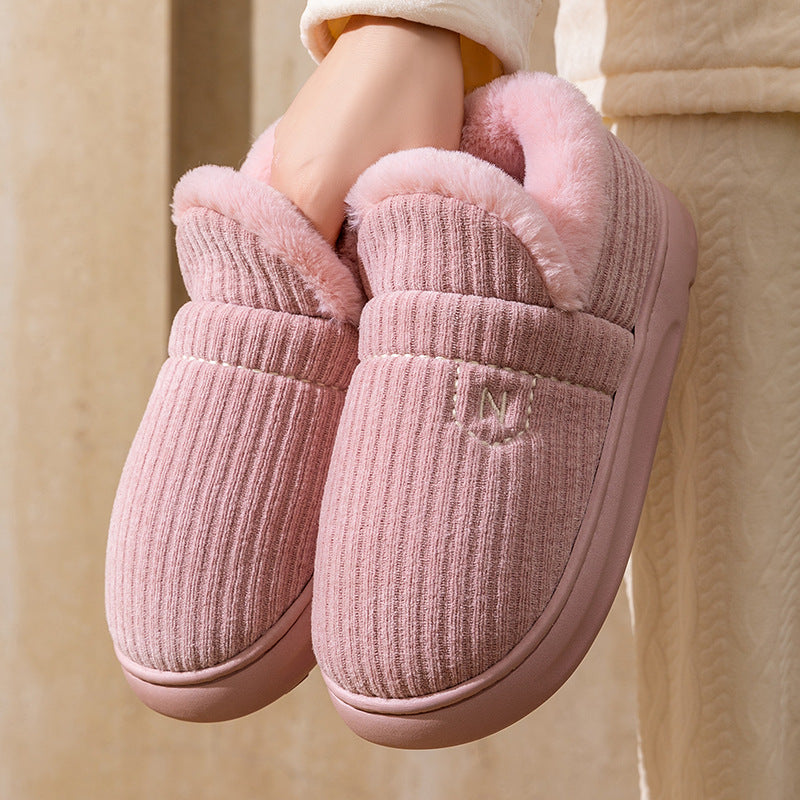 Letuo's New Winter Bag-Heeled Cotton Shoes for Women, Home Indoor and Outdoor Thick-Soled Non-Slip Soft-Soled Couple's Furry Shoes for Men