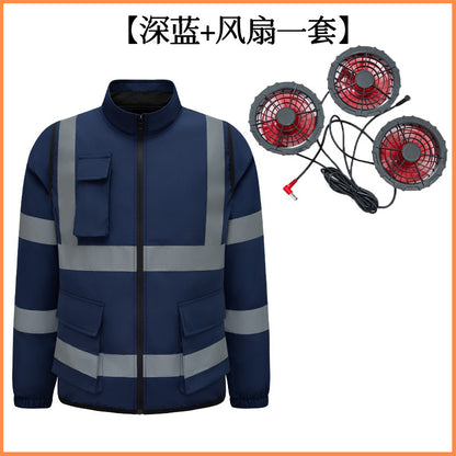 New Cooling Air-Conditioning Clothing, Reflective Long-Sleeved Work Clothes with Three Fans, Labor Protection Clothing, Outdoor Sun Protection Duty Clothing