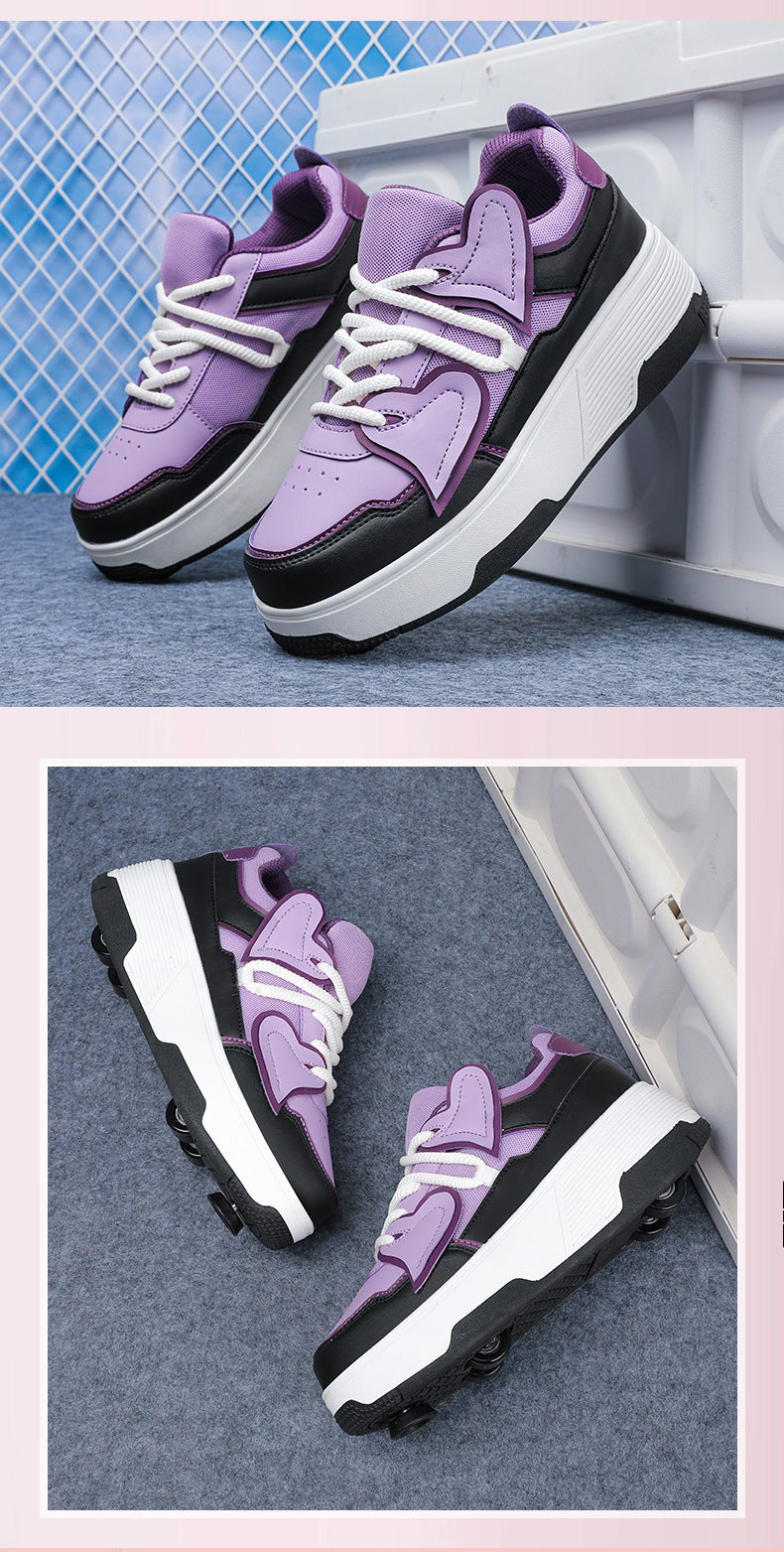 Cross-Border Supply of New Children's Four-Wheel Roller Skates for Girls and Primary School Students with Brakes and Invisible Pulley Sports Shoes