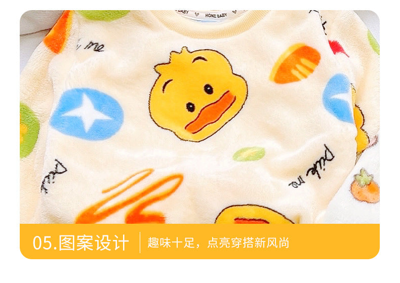 Men's and Women's Flannel Pajamas suit Autumn and Winter Middle and Big Children's Warm fleece-lined Thickened Autumn Clothes and Pants Home Clothes