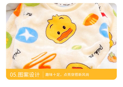 Men's and Women's Flannel Pajamas suit Autumn and Winter Middle and Big Children's Warm fleece-lined Thickened Autumn Clothes and Pants Home Clothes