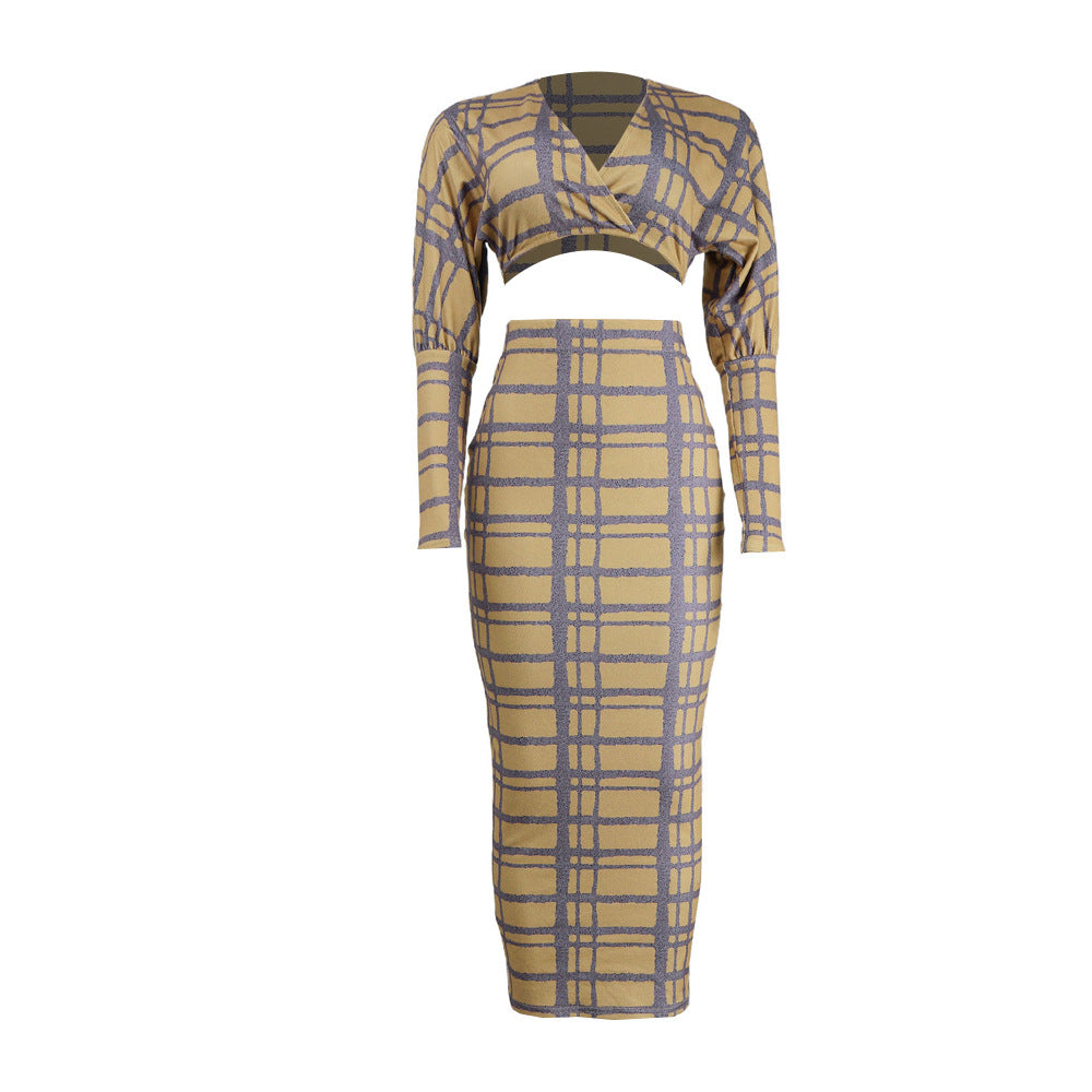 UK2295 European and American Sexy V-neck Chest Wrap Hip Skirt Two-piece Night Dress