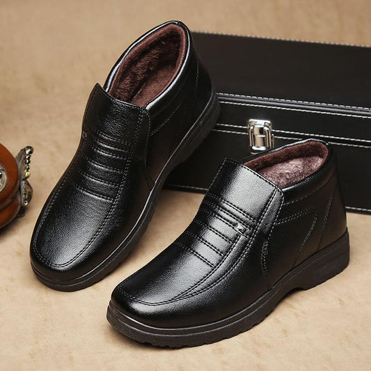 2022 Winter fleece-lined warm plush high-top leather shoes men's middle-aged and elderly dad shoes cotton-padded shoes non-slip slip slip-on men's shoes by PDG ibma