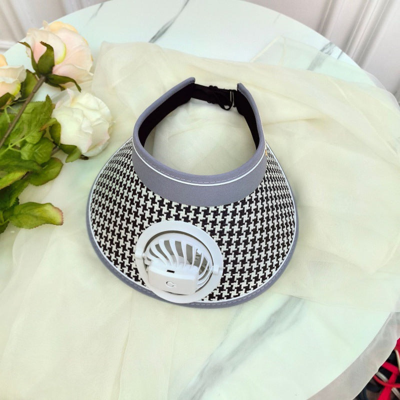 Summer Rechargeable Fan Adult Hat with Strong Wind, Empty Top and Large Brim, Outdoor Leisure, a Must-Have for Men and Women When Traveling