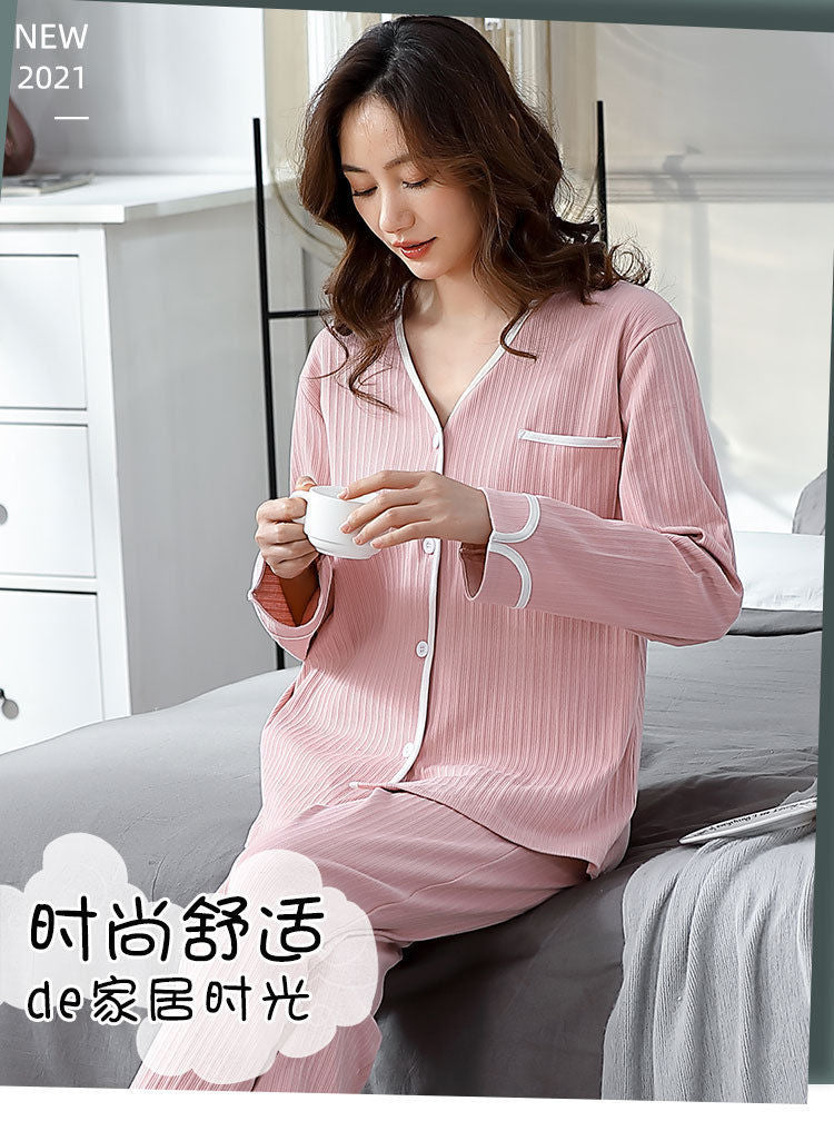 Autumn and Winter Women's 100 Pure Cotton Pajamas Women's Loose Cardigan for Middle-aged and Elderly Mothers Spring and Autumn Long-sleeved Casual Home Clothes