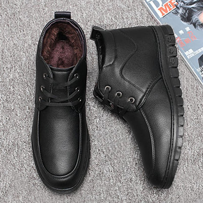 Middle-aged and elderly men's cotton-padded shoes warm leather shoes casual fleece-lined thickened dad shoes non-slip men's snow boots winter men's shoes